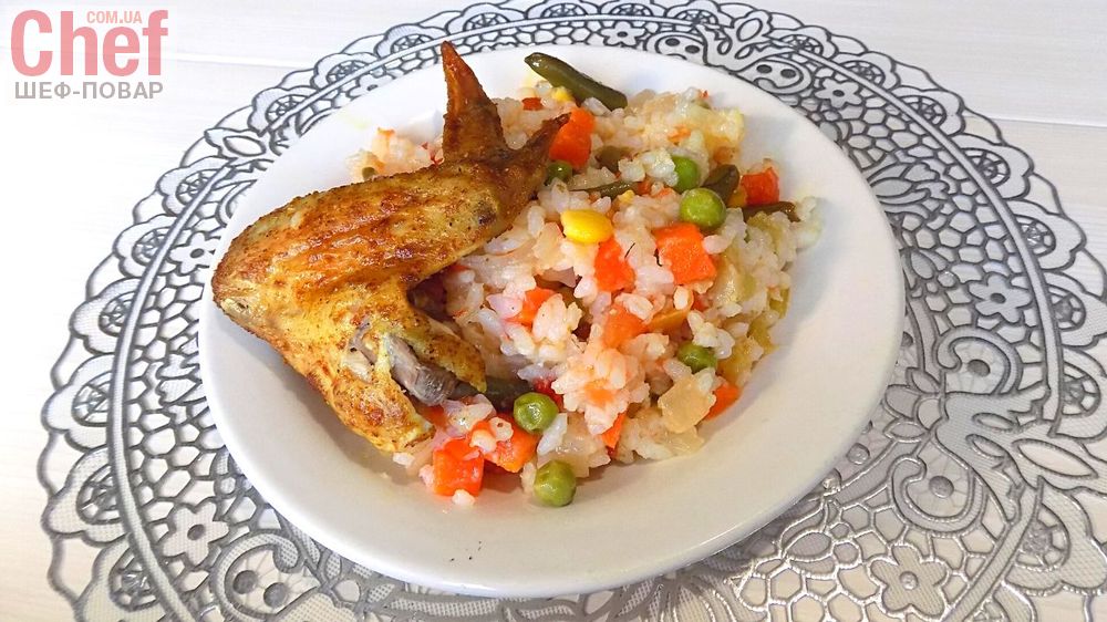 Запеканка с курицей, рисом и овощами