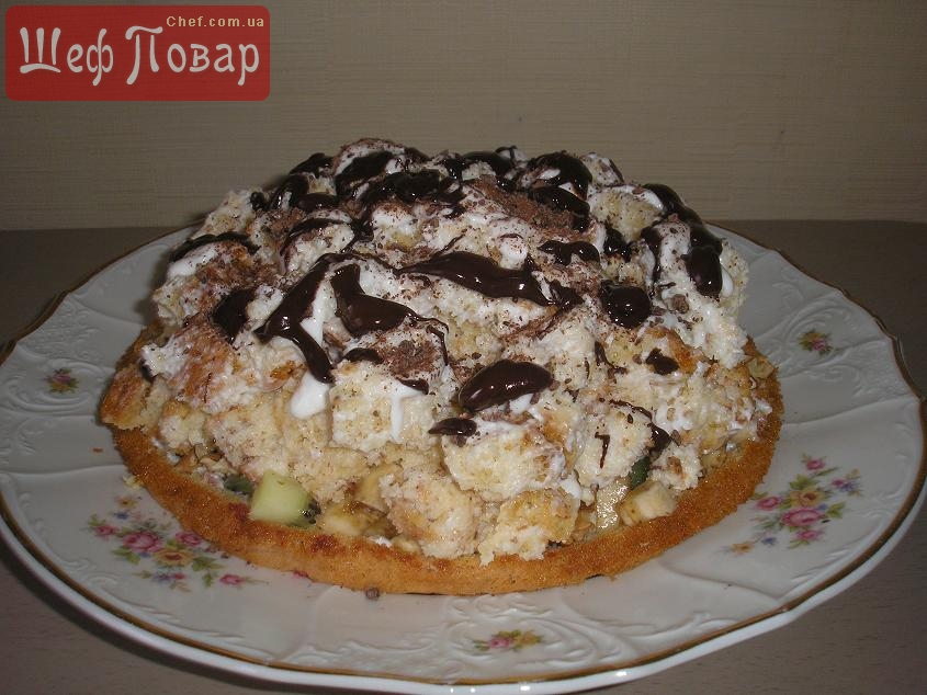 Торт Кучерявый пинчер со сметаной и фруктами