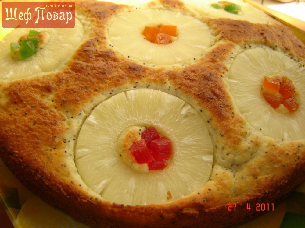Пирог на кефире с ананасами в духовке