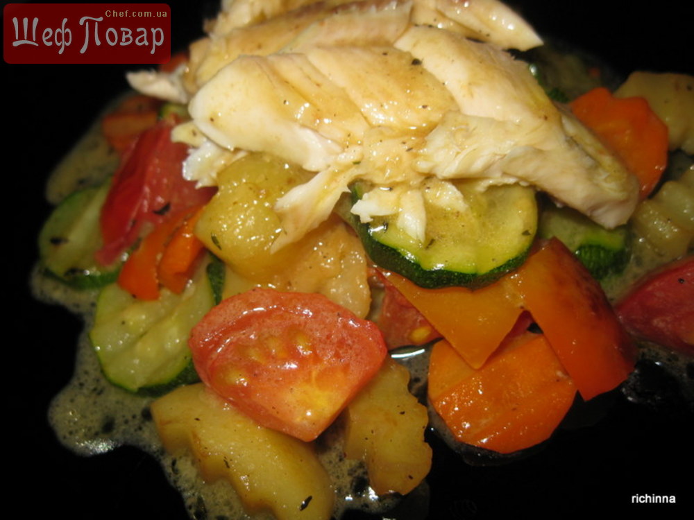 Овочі у вершковому соусі з рибою в солі або/или Овощи в сливочном соусе с рыбой в соли