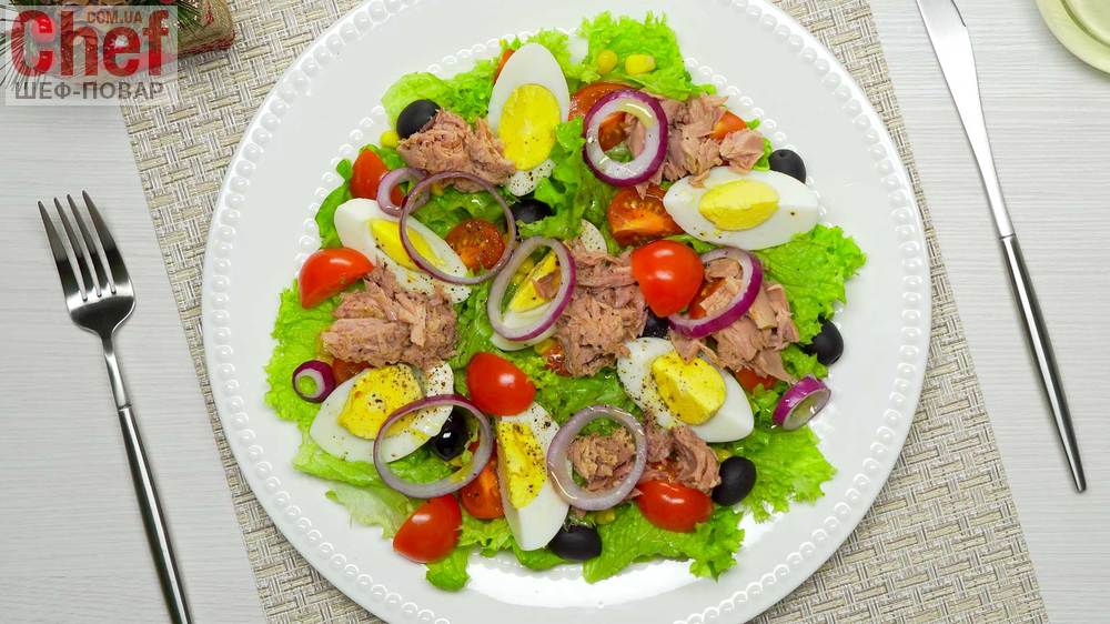 Простой салат с куриным филе и овощами