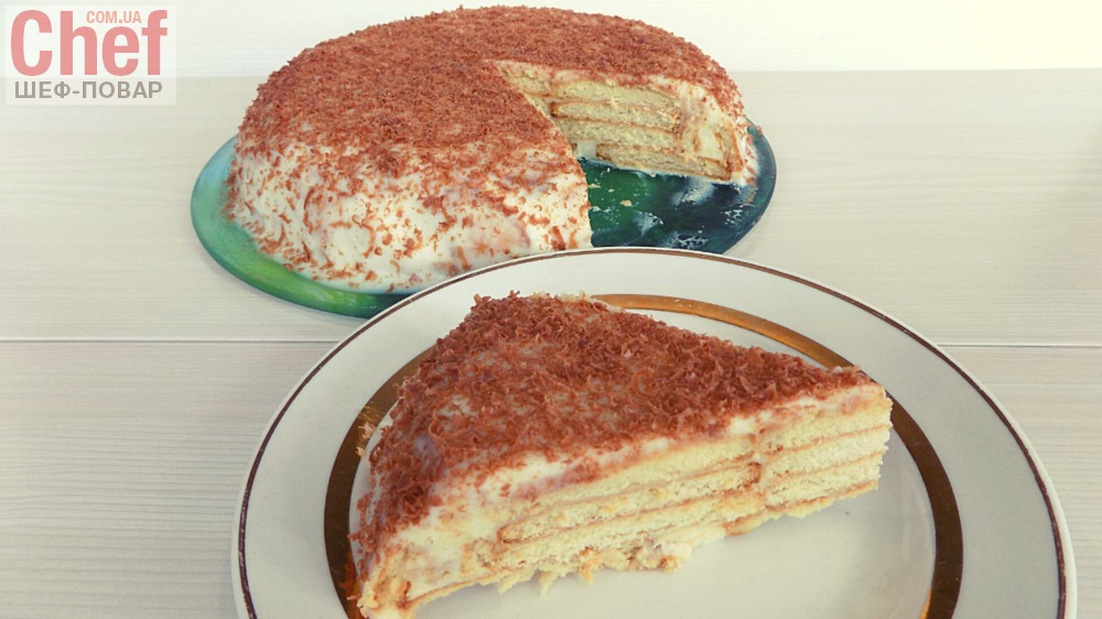 Торт из печенья без выпечки с творогом и сгущенкой